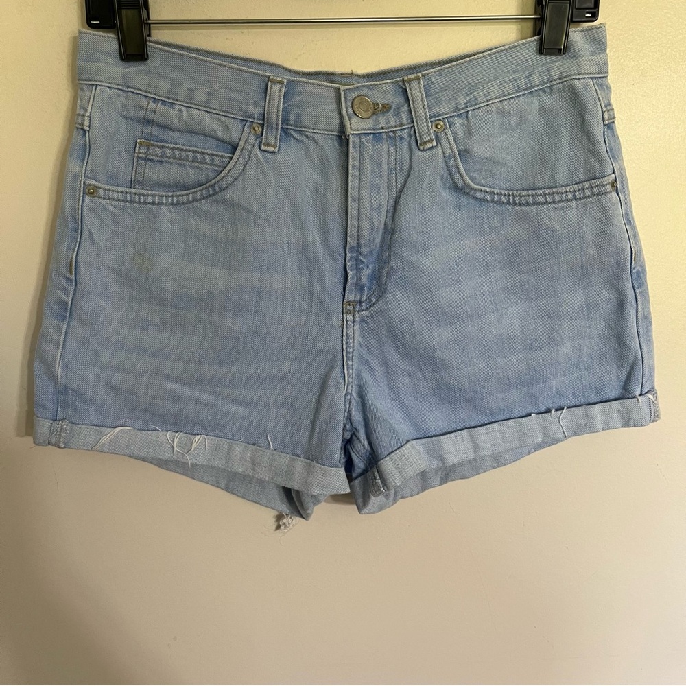 TOPSHOP Moto Rosa Denim Shorts Blue Classic Cuffed Jean Shorts Size US Size 10‎